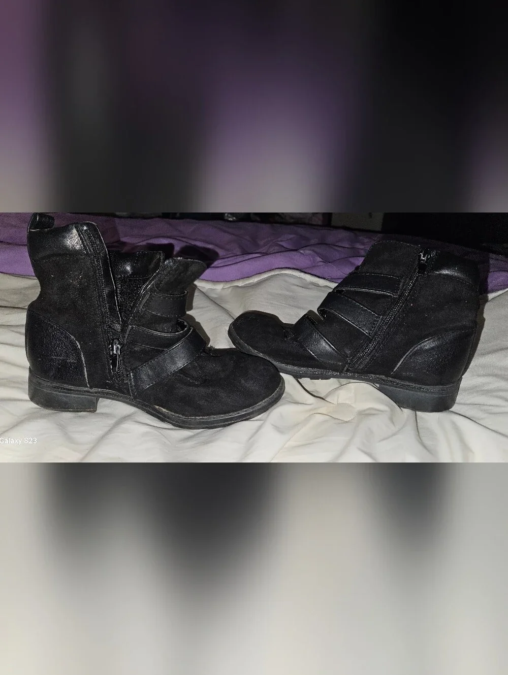 Justice Black Suede Strap Wedge Ankle Boots Size 2 Girls